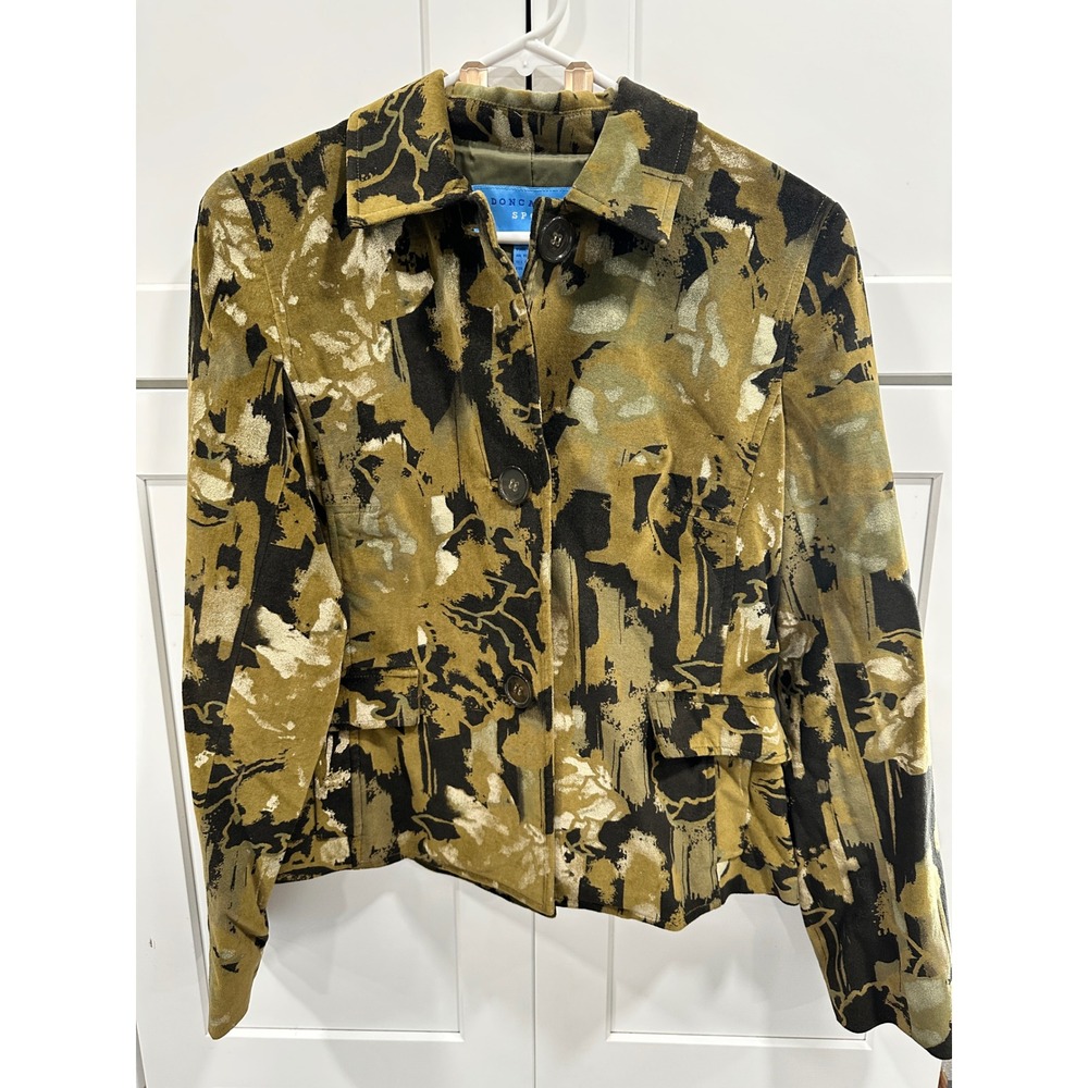 Doncaster Sport Abstract Olive Green Black Jacket Blazer‎ Size 10 Cotton